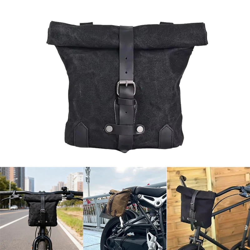 

Водонепроницаемая боковая сумка для мотоцикла, винтажная холщовая сумка через плечо с масляным воском, большая вместительная сумка для хранения велосипеда, электромобиля, сумка для инструментов на передней головке