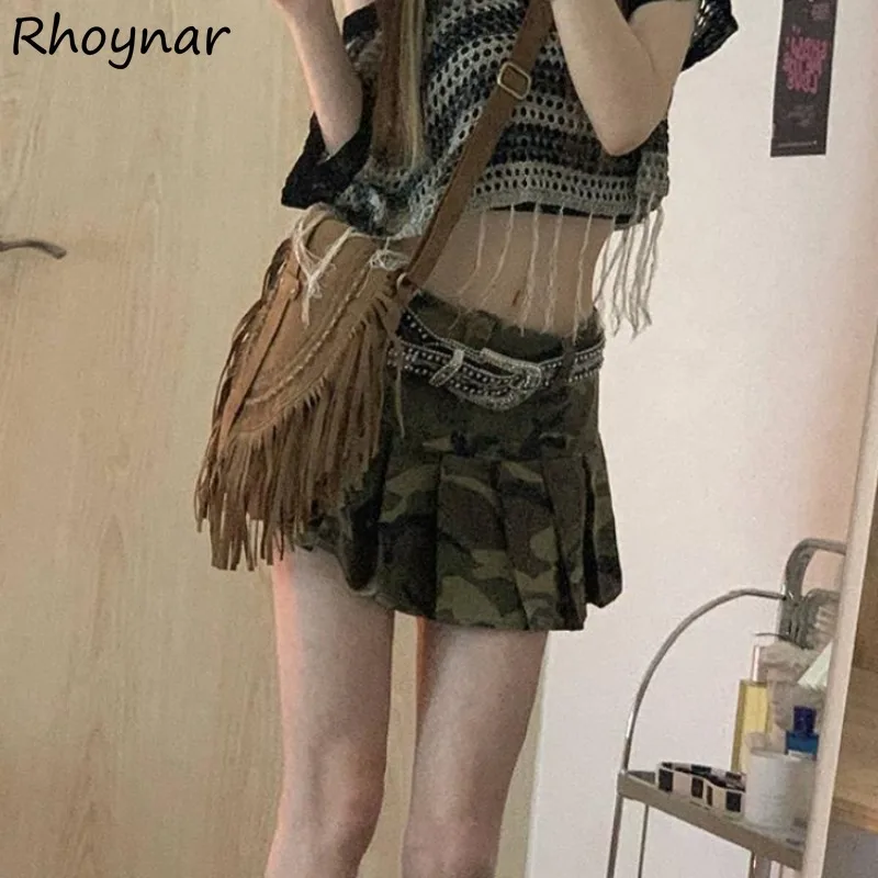 

Mini Skirts Women Summer Korean Fashion Streetwear Retro Camouflage Designed High Waist A-line Pleated Spicy Girls Casual Daily