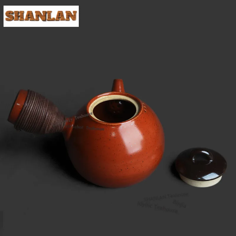 650ml Kiln Fambe Persimmon Red Glaze Boiling Water Kettle Large Capacity Tea Soaking Pot Herbal Medicine Kettle Tea Ceremony