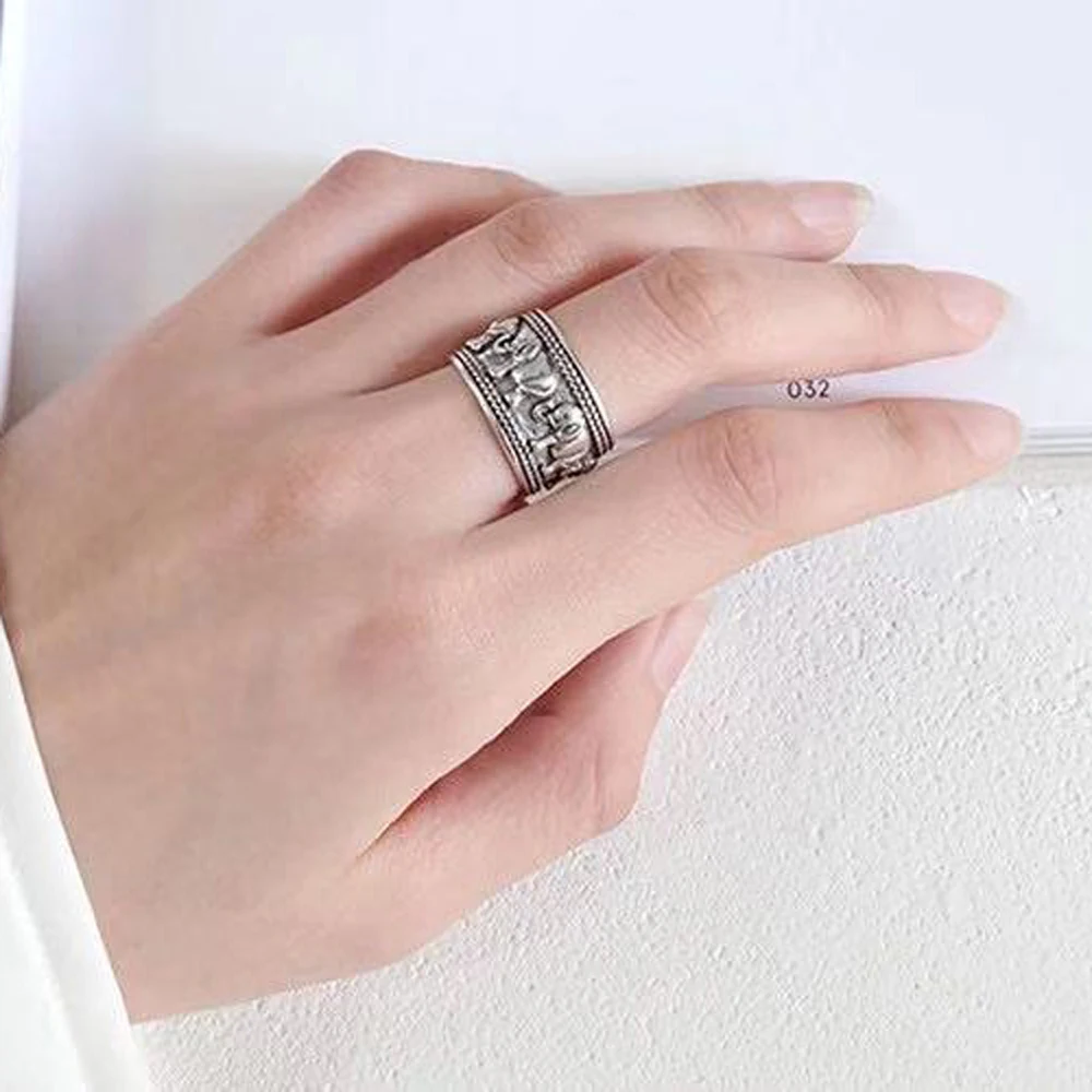 Punk Vintage Silvery Elephant Pattern Ring for Women Men Thai Nepal Ethnic Adjustable Open Finger Rings Pakistan Charm Jewelry