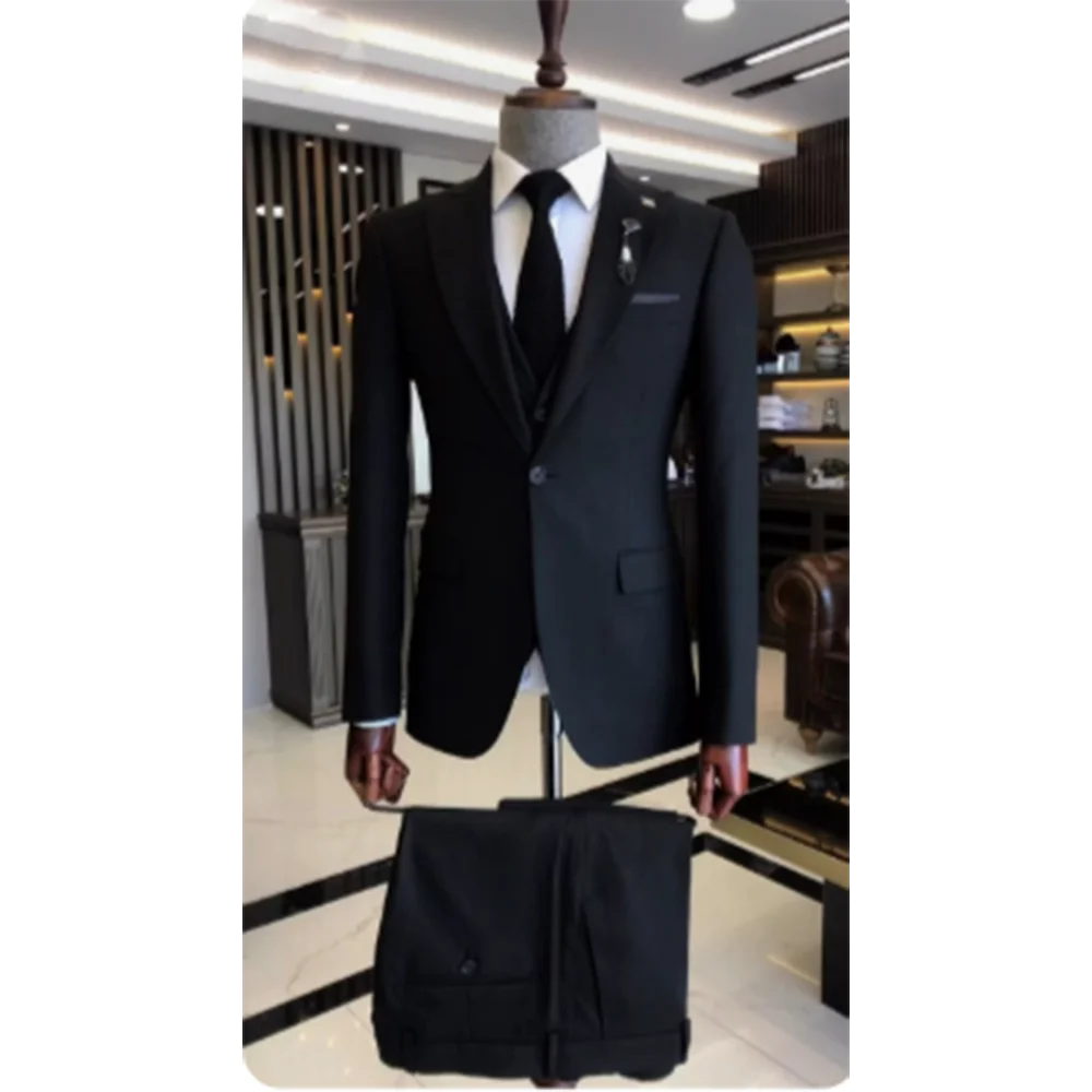 

Classic Black Men's Suits 2 Piecs Blazer Pants Single Breasted One Button Business Style Work Formal Suits