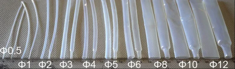 Tubo termorretráctil  PTFE  1m, relación  contracción 1,7:1, diámetro  0,5mm ~ 15mm, 260Deg.C, tubo  alta temperatura 600V,