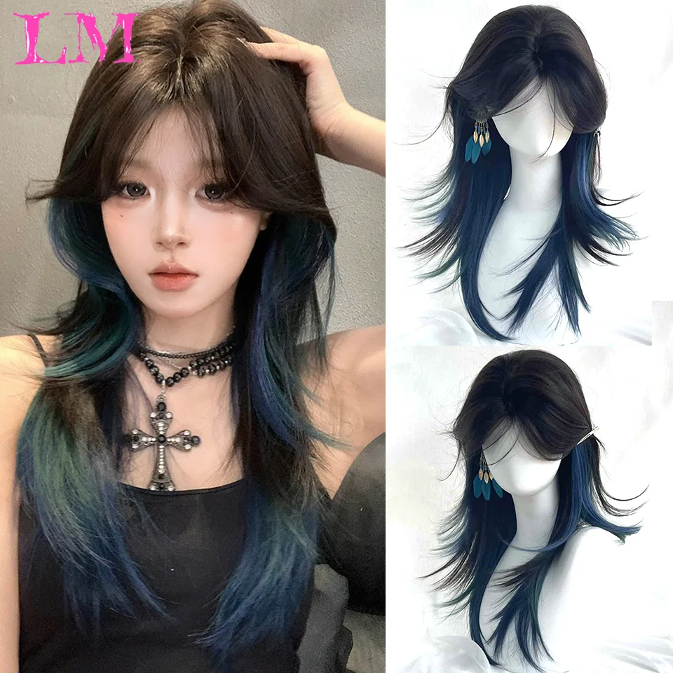 

LM Синтетическая блондинка с белыми бликами Темные корни Парики из синтетических волос для женщин Длинный волнистый парик для косплея Термостойкий