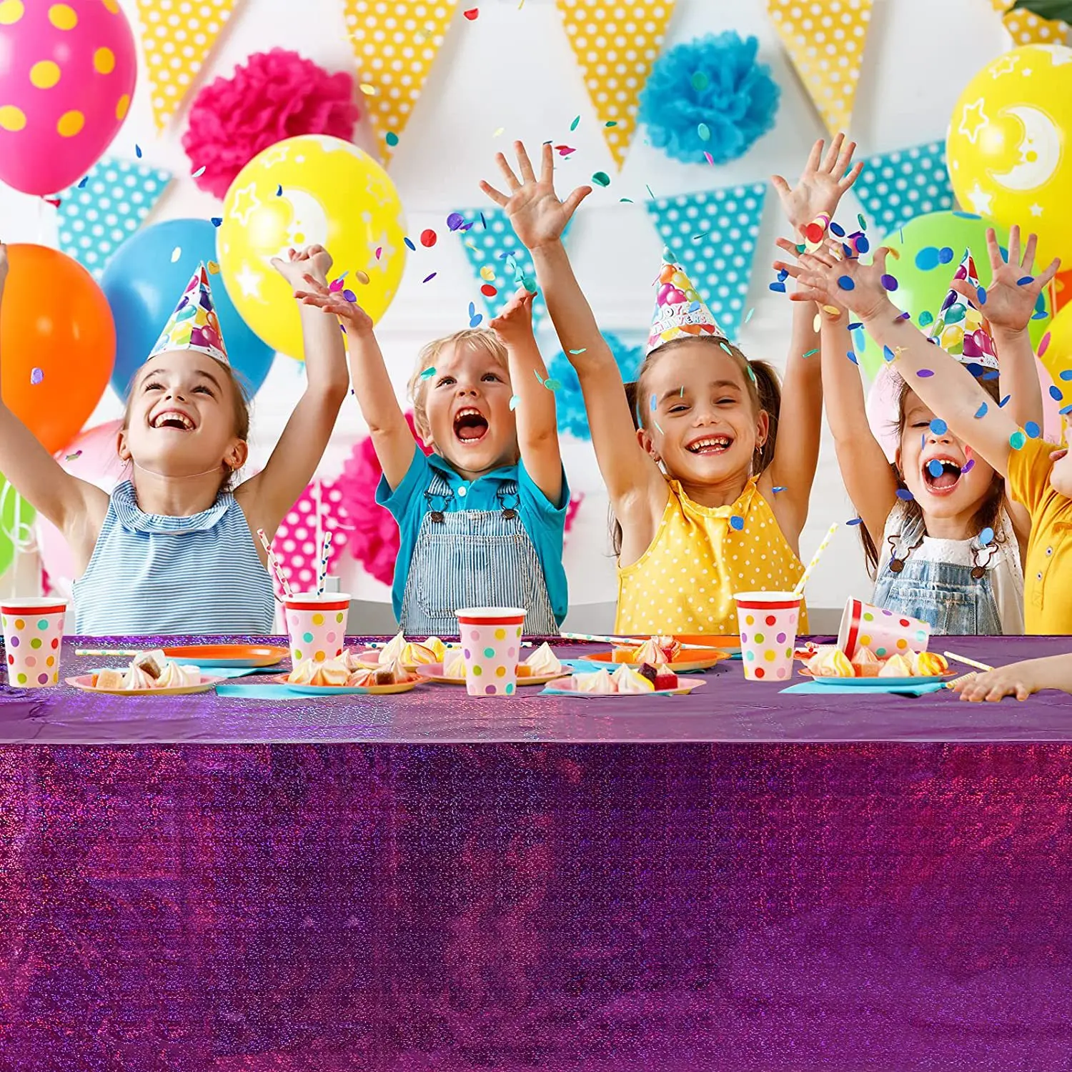 Einweg-Tischdecke, weiß, schwarz, rosa, goldfarben, Kunststoff, für Geburtstag, Hochzeit, Party, Esstisch, Dekoration, Gastgeschenk – Detail 10