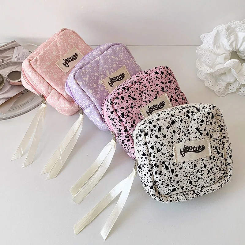 Small Makeup Zipper Bags Korean Mini Cute Square Cosmetic Bag Women Portable Earphones Lipstick Sanitary Napkins Storage Pouch