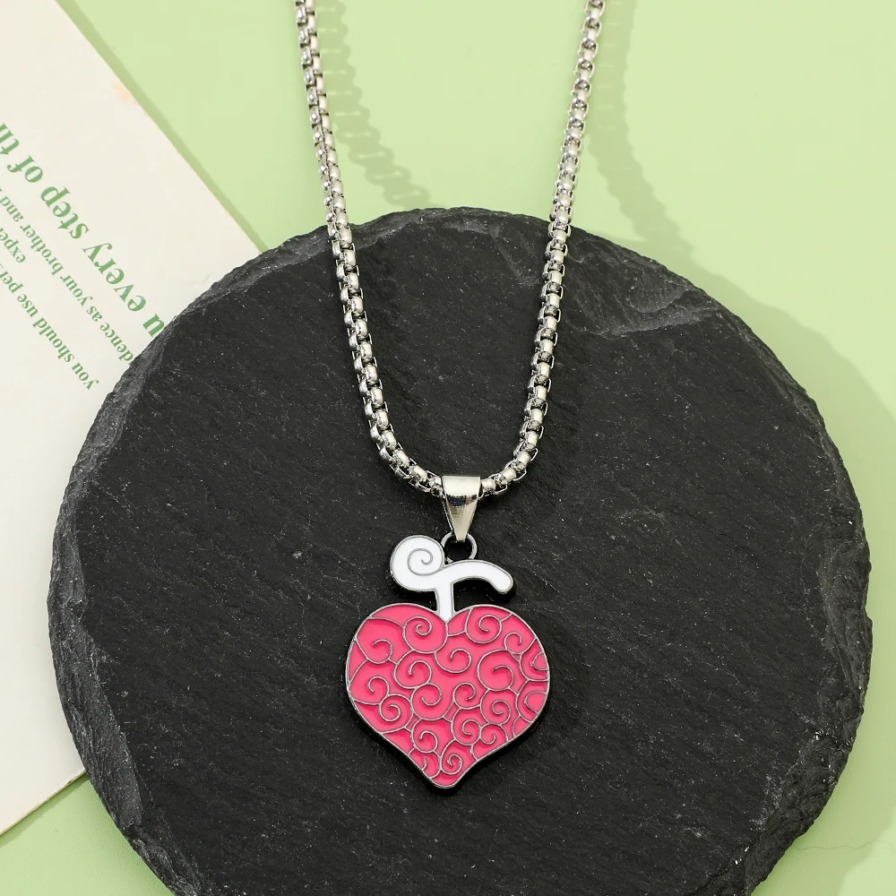 Anime One Piece Devil Fruit Necklace, Heart & Round Shape Enamel Devil Fruit Pendant, Manga Cosplay Collectible Jewelry for Men