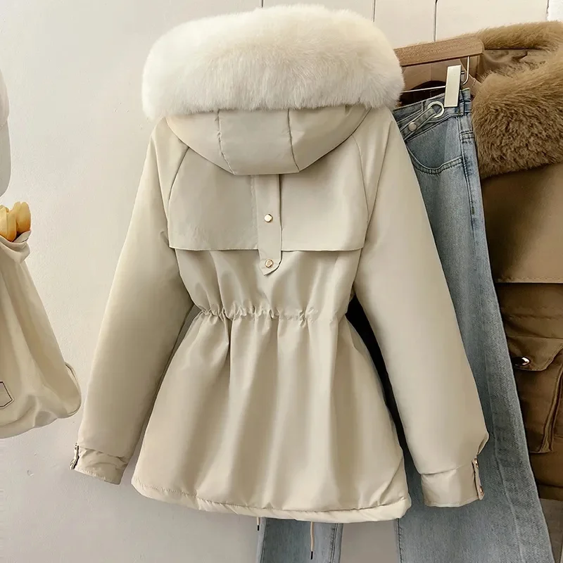 Women Parka Fashion Long Coat Wool Liner Hooded Parkas 2024 New Winter Jacket Slim with Fur Collar Warm Snow Wear Padded Clothes