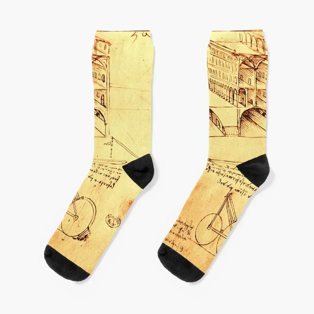 RENAISSANCE ARCHITECTURE,ARCHITECT,ENGINEER Leonardo Da Vinci Socks moving stockings gifts luxury crazy Woman Socks Men's