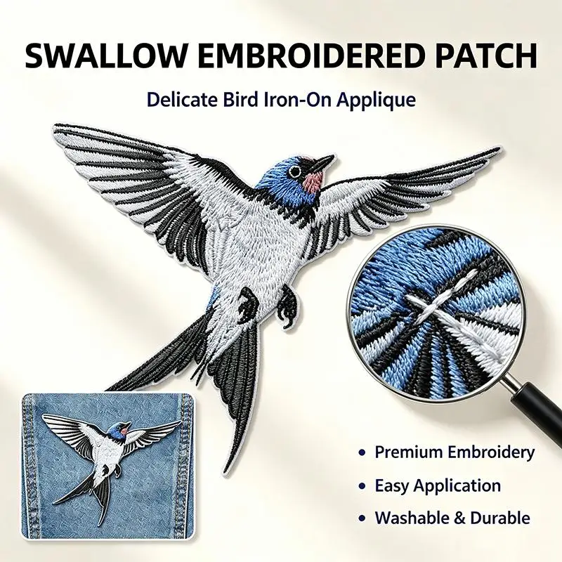 Delicate Washable Swallow Embroidery Patches High Quality Fabric Applique for T-shirt Pillow Bed Linen Home Accessory