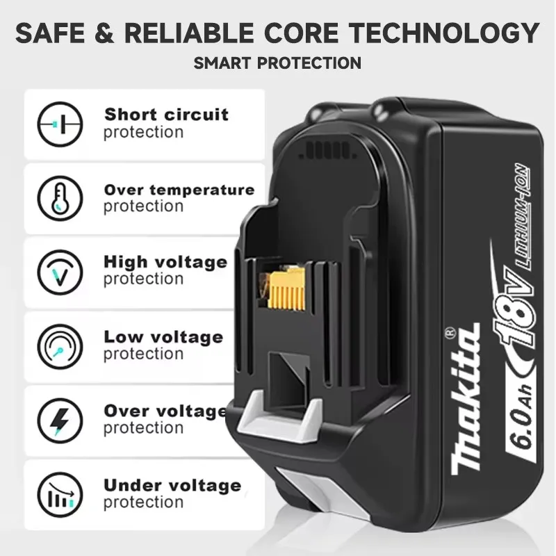 100% originální baterie Makita, 18V 6,0Ah dobíjecí baterie, nahrazující Makita BL1830BL1840BL1850BL1860B, baterie pro elektrické nářadí - náhled 4