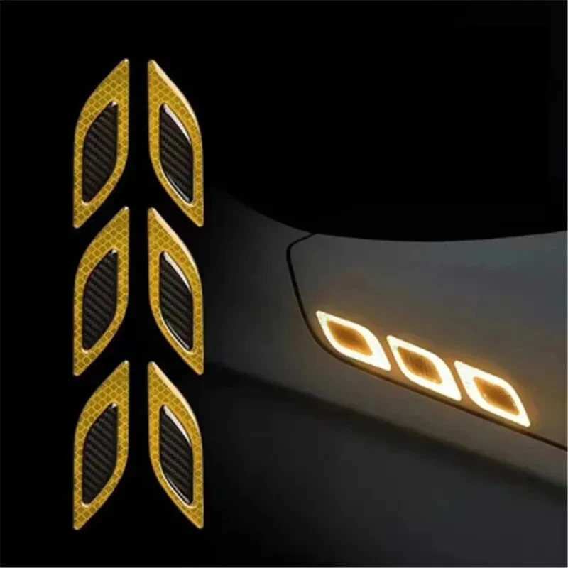 6PCS Car Reflective Carbon Fiber Sticker 3D Car Styling Reflective Strips Night Safety Warning Reflector Tape Stickers Decal