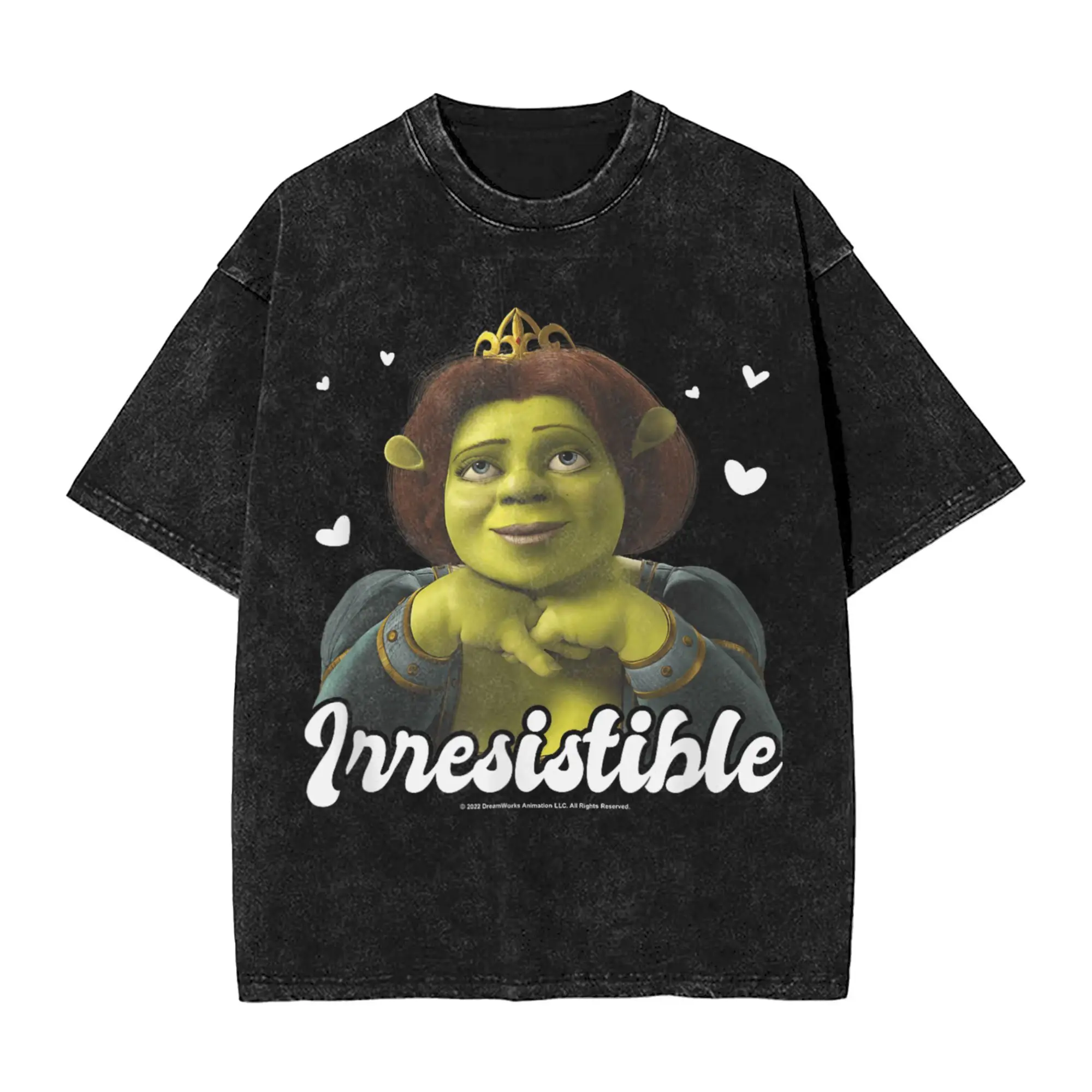 

Men's T-Shirt Shrek Fiona Irresistible Floating Hearts Washed T Shirts Hipster Beach Tee Shirt Y2K Funny Loose Cotton Tops Gift