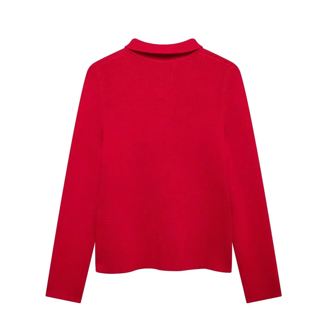 Tangada 2024 Women Elegant Red Cardigan Sweaters Buttons Long Sleeve Female Jumper BE0280