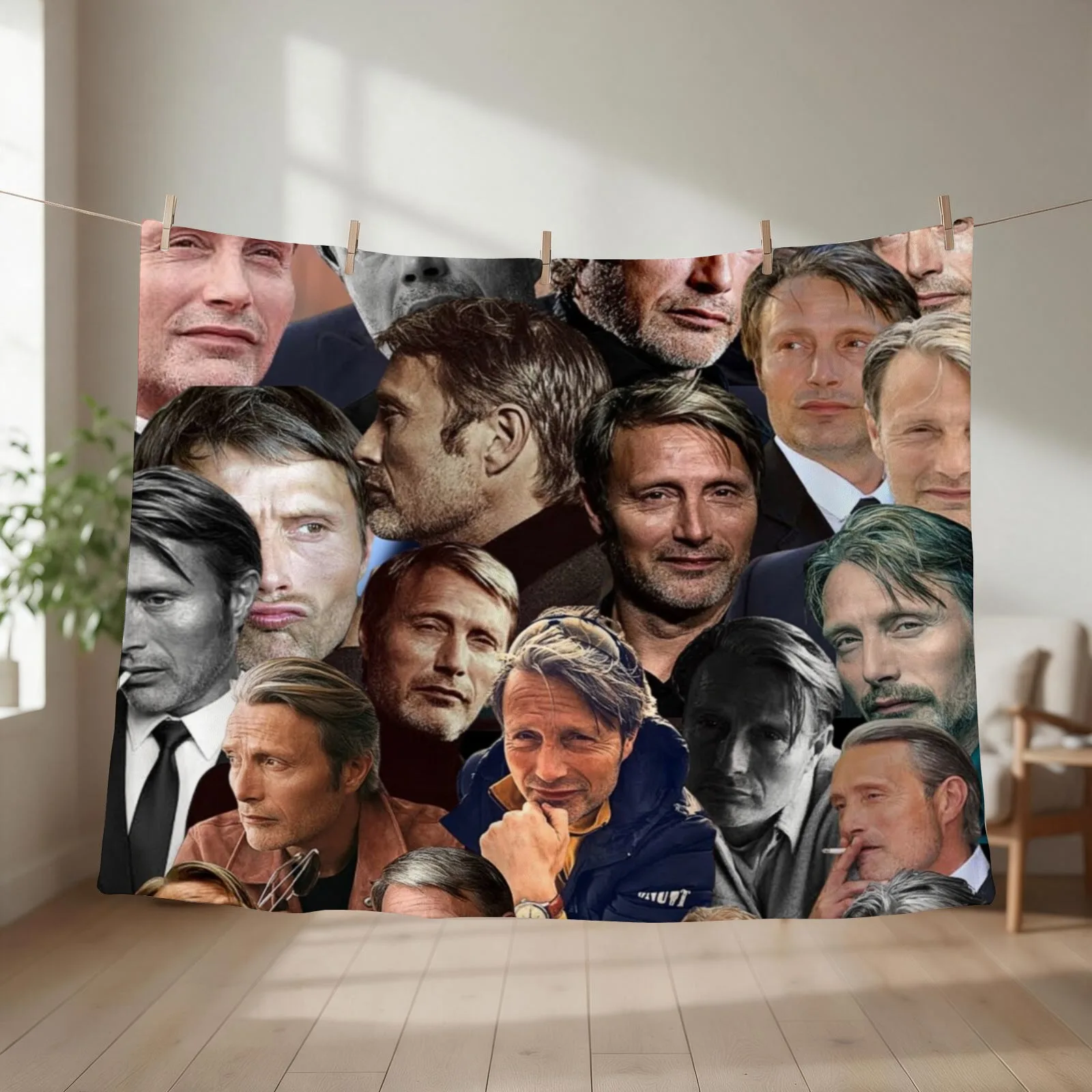 mads mikkelsen photo collage Throw Blanket couch cozy soft plush fuzzy picnic outdoor blanket