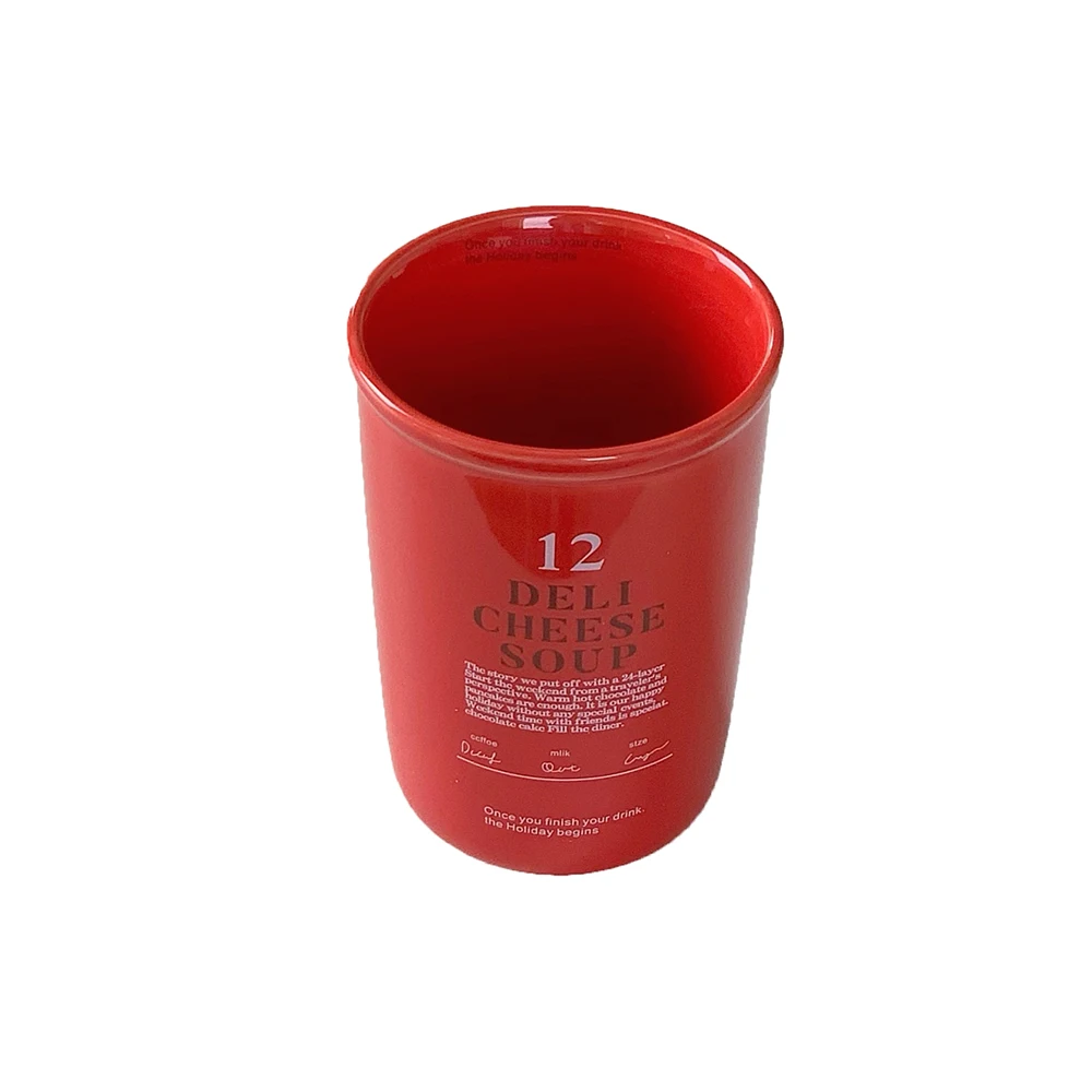 

Новинка 2025 года, керамическая чашка в корейском стиле, 400 мл, креативная прямая посуда с круглым вырезом и буквами, бытовая посуда для напитков, кофе, горячий шоколад, чашки для молока