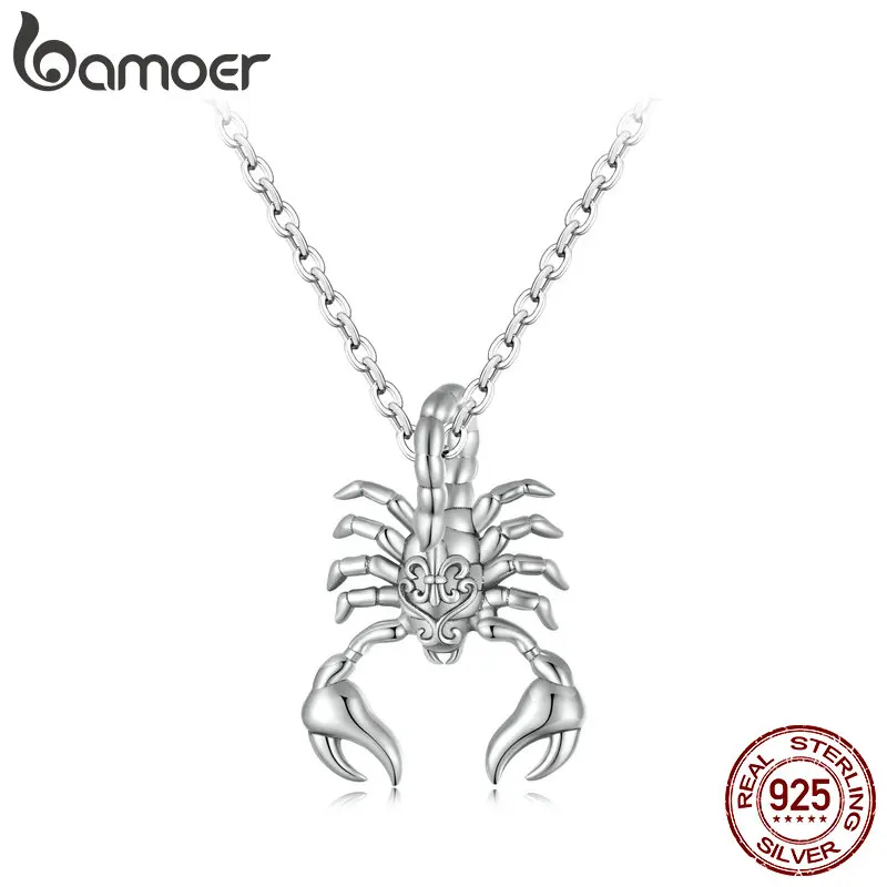 Bamoer 925 Sterling Silver Scorpion Pendant Necklace Platinum Plated Neck Chain for Women Party Fine Jewelry Gift