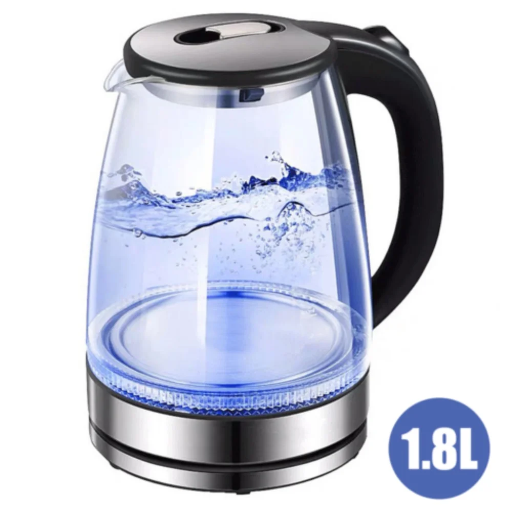 1.8L ELECTRIC KETTLE GLASS 360 BLUE LED ILLUMINATED JUG AUTO SHUT OFF PROTECTION