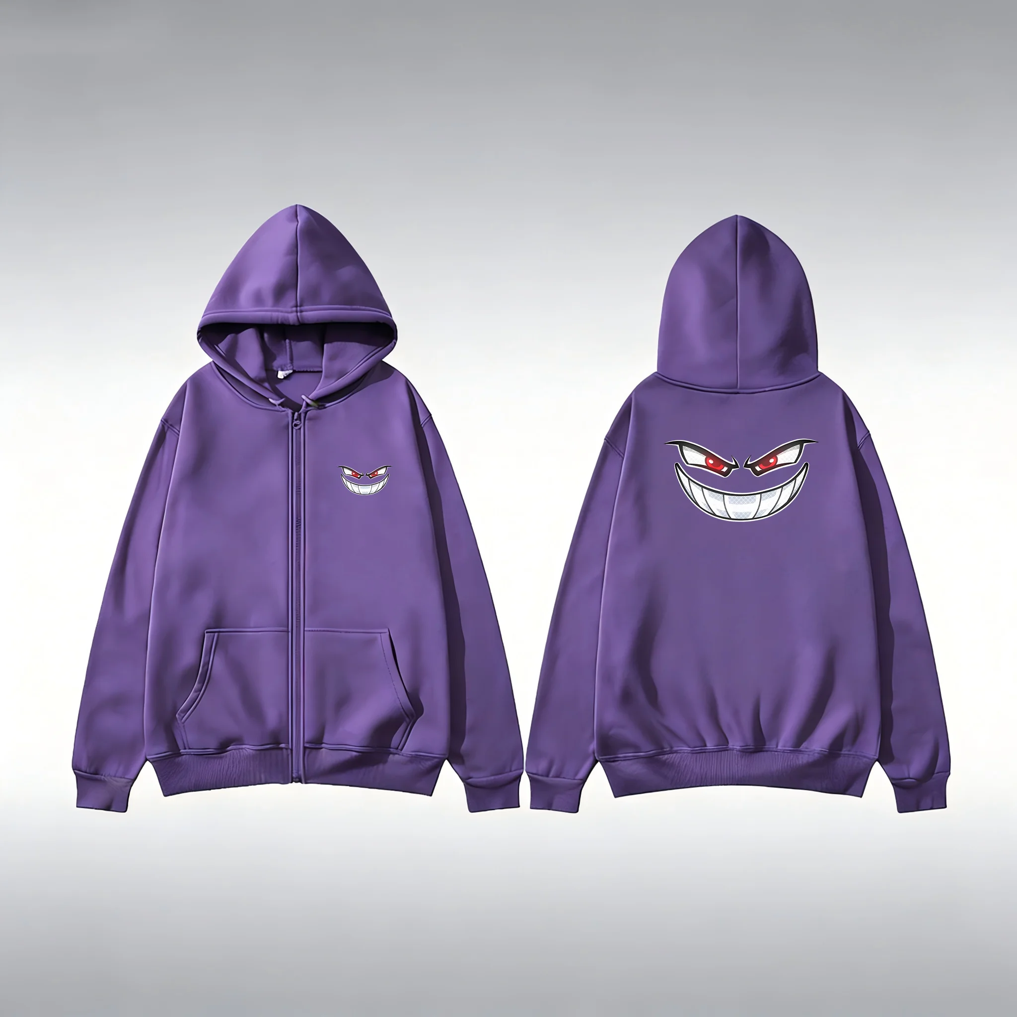 

Zipper Hoodies Evil Smile Print All Seasons Men's Long Sleeve Hooded Sweatshirt Casual Male Outfit Sportwear Loose Fit Clothers