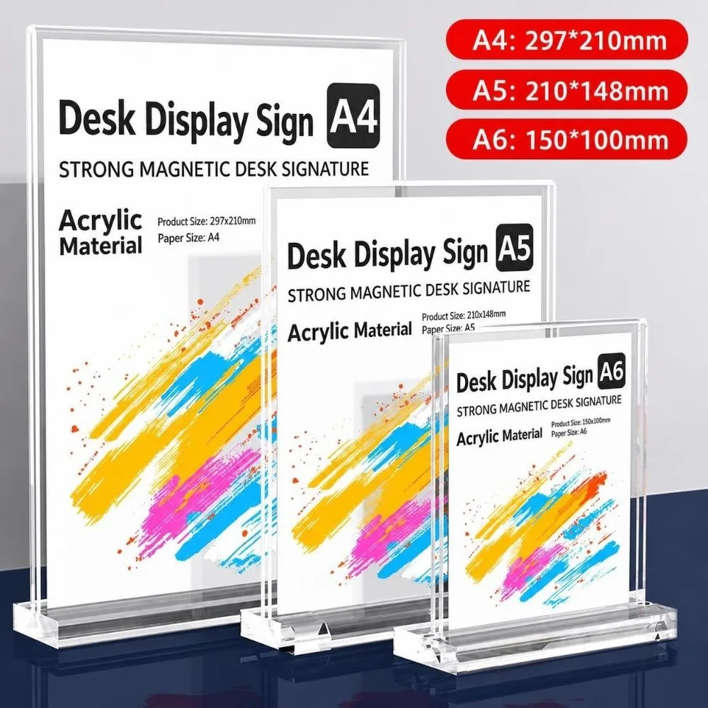 Durable A4/A5/A6 Desk Display Stand Double Side Clear Acrylic Price Label Display Rack Transparent Photo Holder Restaurant