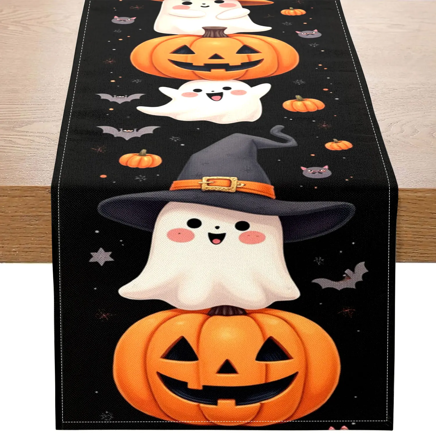 1 Piece of Halloween-Themed Table Runner, Featuring Patterns Such as Pumpkins, Ghosts, and Bats, Suitable for Halloween Parties, Holiday Home Decorations, and Other Occasions