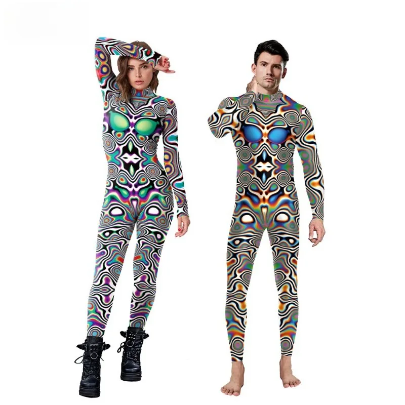 

New Carnival Cosplay Costume Long Sleeve Laser Digitally Printed Jumpsuits Theme Party Role Playing Outfits for Adult Women Men