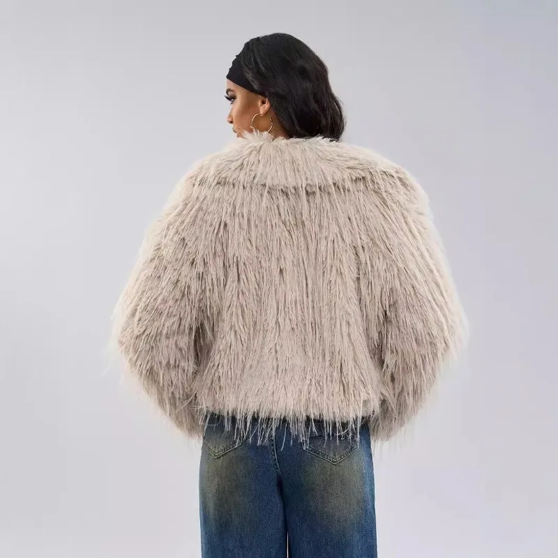 Patchwork Fox Faux Fur Jacket Short Tassel Women's Plush Coat Solid Loose Furry Cardigans Winter Warm Fluffy Jackets Streetwear