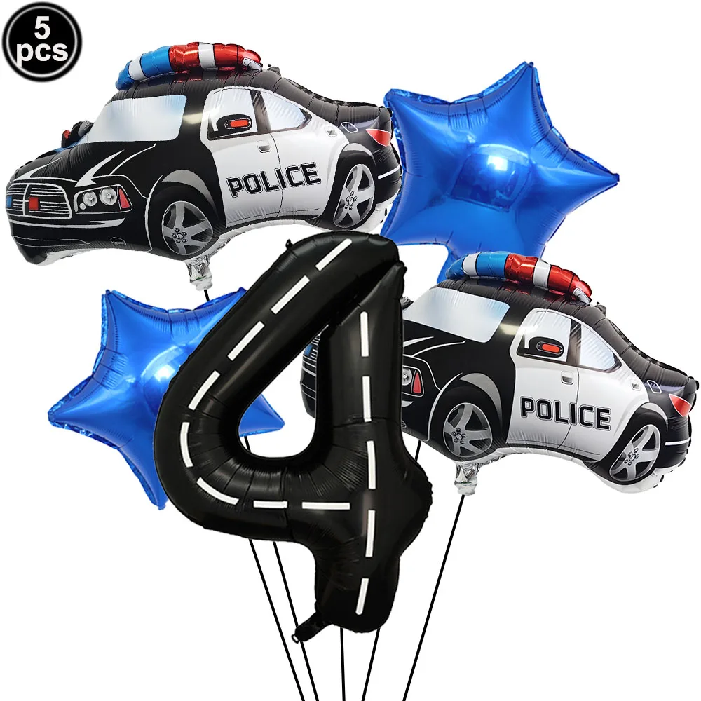 5th Birthday Police Party Blue Car Helicopter Foil Balloons for Boys Baby Shower Police Birthday Party Decoration