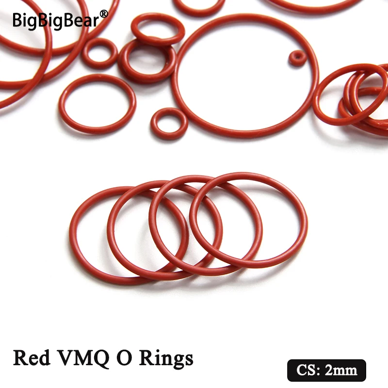 10/50pcs Red CS 2mm VMQ O Rings Rubber Gasket OD 5 ~ 100mm Red Food Grade Waterproof Washer Round O Shape Silicon Ring Rubber