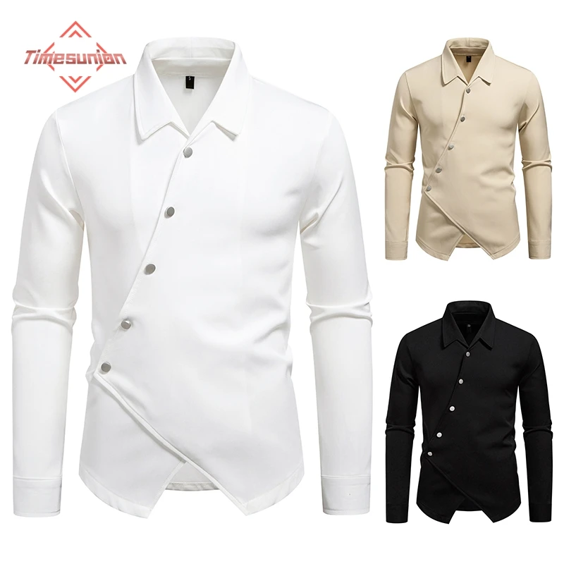 

Formal Dress Luxury Clothing for Men Shirts Oblique Button Irregular Designer High Quality Uniform Camisa Vintage De Hombre Tops