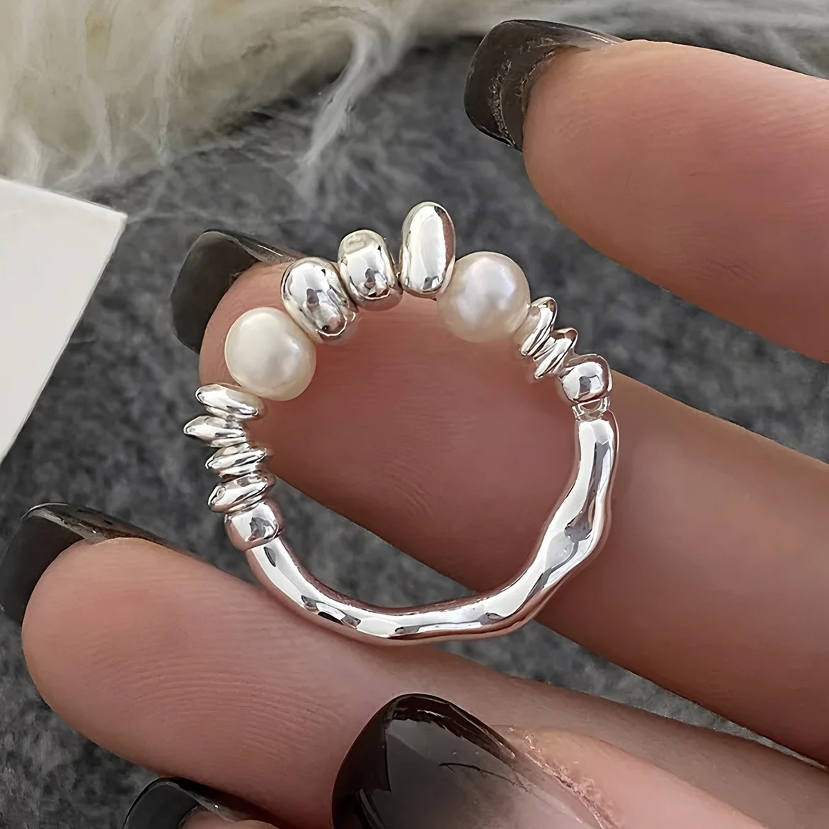 Women's 925 Silver Adjustable Pearl Ring, Elegant Gift
