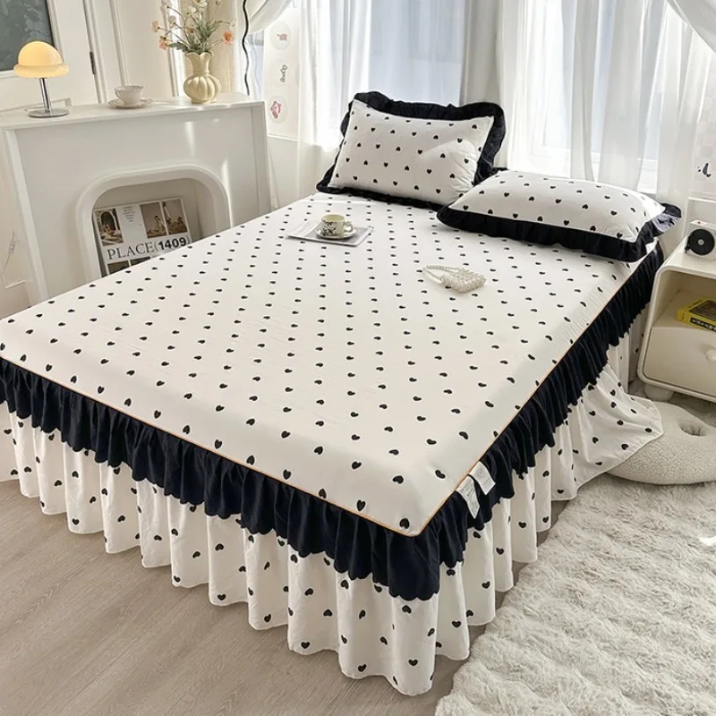 new French black lace bed skirt single/three-piece set four-season universal with skirt bed circumference