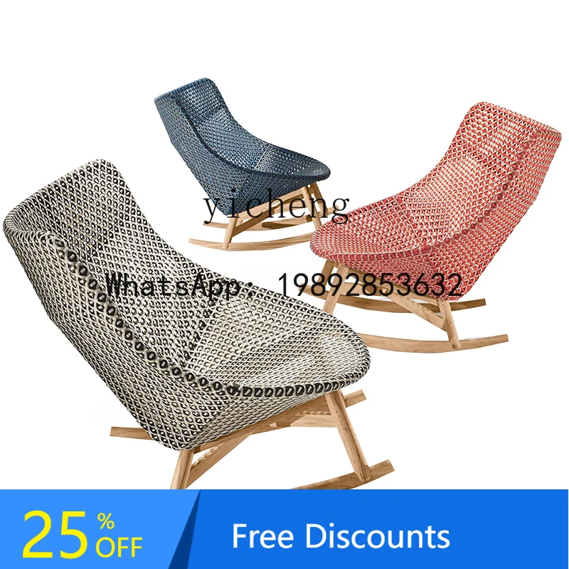

FZ Outdoor Sofa Garden Furniture Balcony Rattan Chair Single Rocking Chair Rattan Sofa Teak Coffee Table