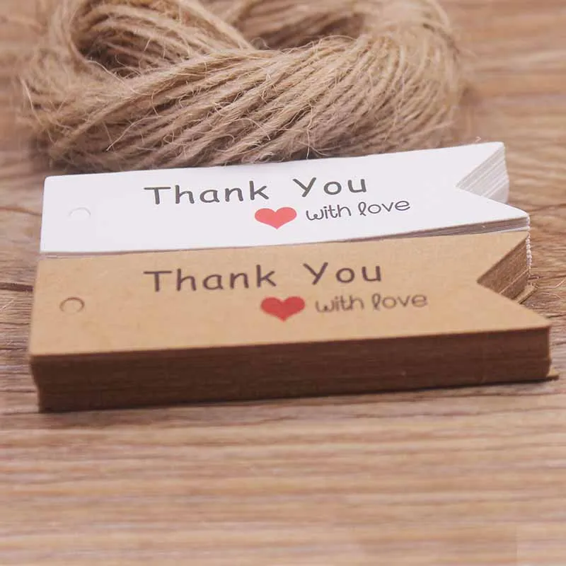 100pcs Kraft Gift Tags with 20m Rope Thank You Paper tags for  Gift New Year Halloween Christmas Label Party Decoration