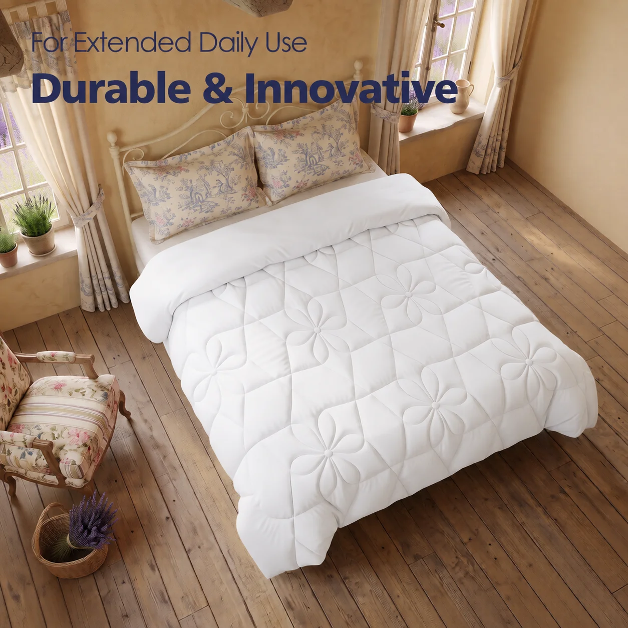 1 Piece White Diamond-Quilted down Alternative Comforter, All-Season Bedding - Includes Comforter Insert, Does Not Include Pillowcase - Soft, Anti-Allergenic, Hollow down Filling, Breathable, Machine Washable, Wrinkle-Resistant, Fade-Resistant, Shrink-Resistant, Suitable for Christmas Home Decoration