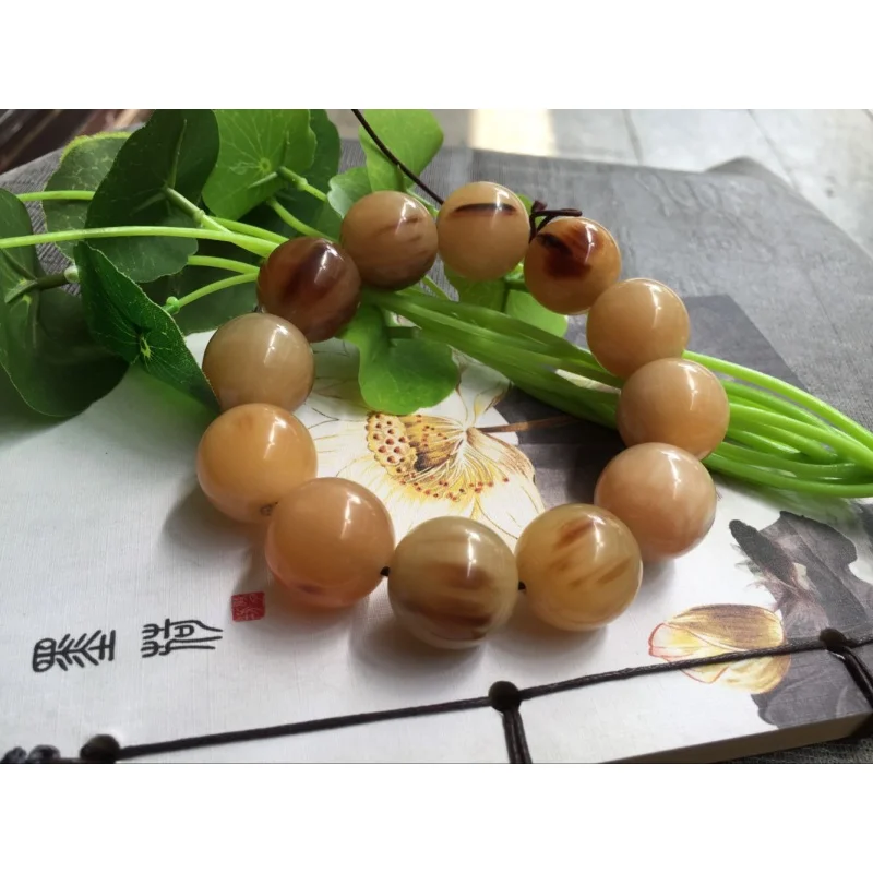 Natural Yak Horn round Beads Bracelet 14-20mm