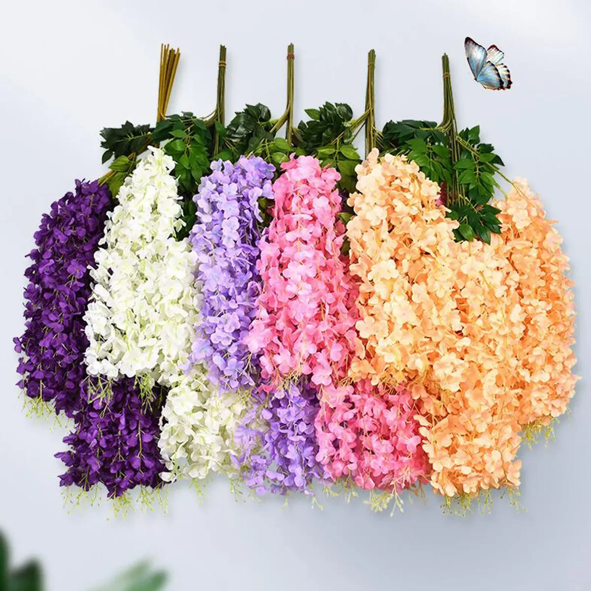 Wisteria Artificial Flower Bushy Silk Vine Hanging Garland Fake Plants for Wedding Home Garden Outdoor Greenery Wall Decoration