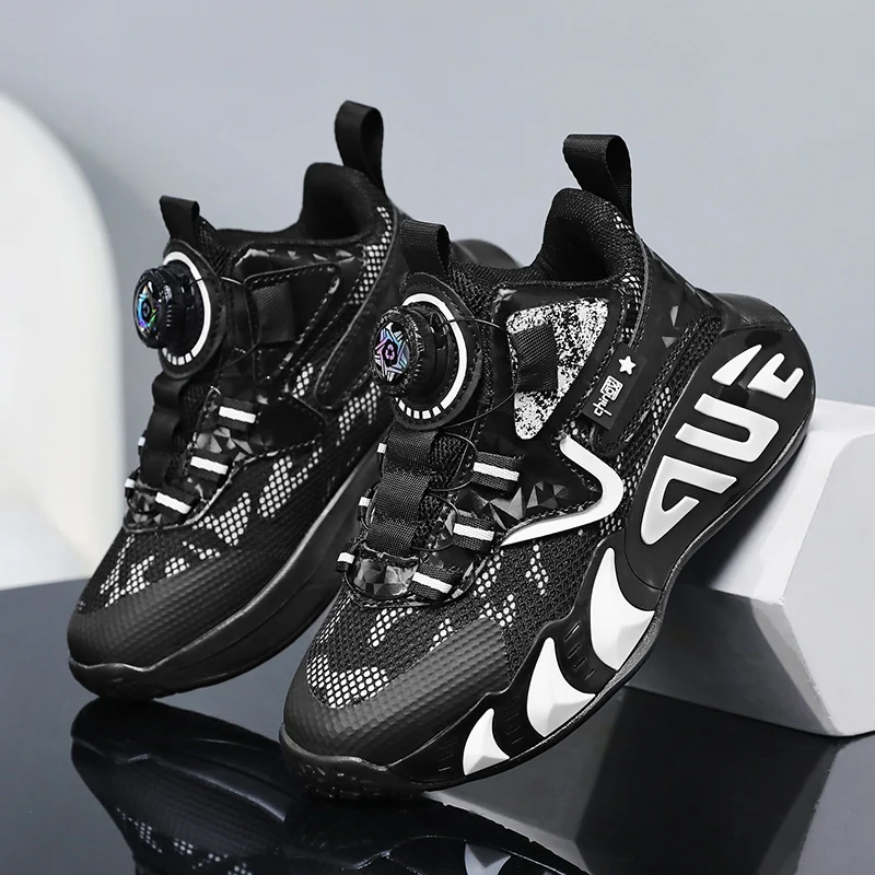 2024 new children\'s non-slip basketball shoes actual combat CUpertino children rotating button sports shoes for student leisure