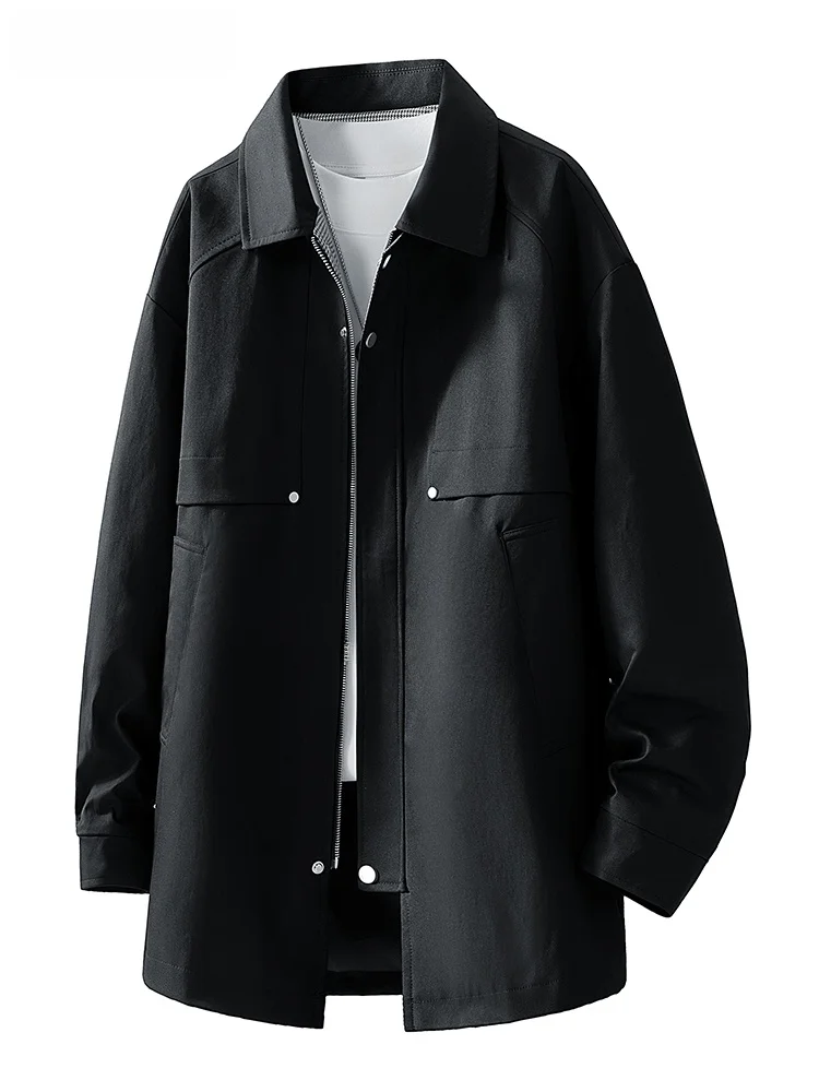 

Loose Fit Men's Windbreaker Coat Long Sve Zipper Closure Casual Faion Workwear Jaet Polyester Fabric Spring Autumn