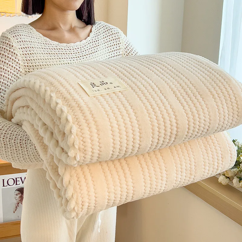 Solid Color Jacquard Milk Fleece Blanket Soft Air Conditioning Throw Blanket for Office Nap Sofa Couch Home Leisure Use