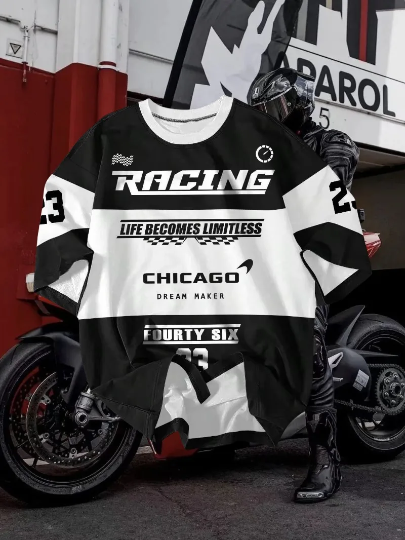 

Summer Men Motorcycle Quick Drying T-shirt Loose Breathable Sweat Absorbing Top Round Neck Men Women Unisex Sportswear