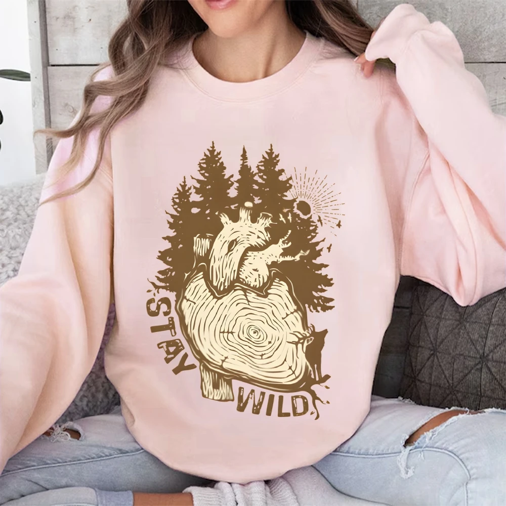 Stay Wild Heart Forest Grafik-Sweatshirts, Vintage-Boho-Unisex-Pullover mit Rundhalsausschnitt für Frauen und Männer, lässiges Oberteil mit Rundhalsausschnitt