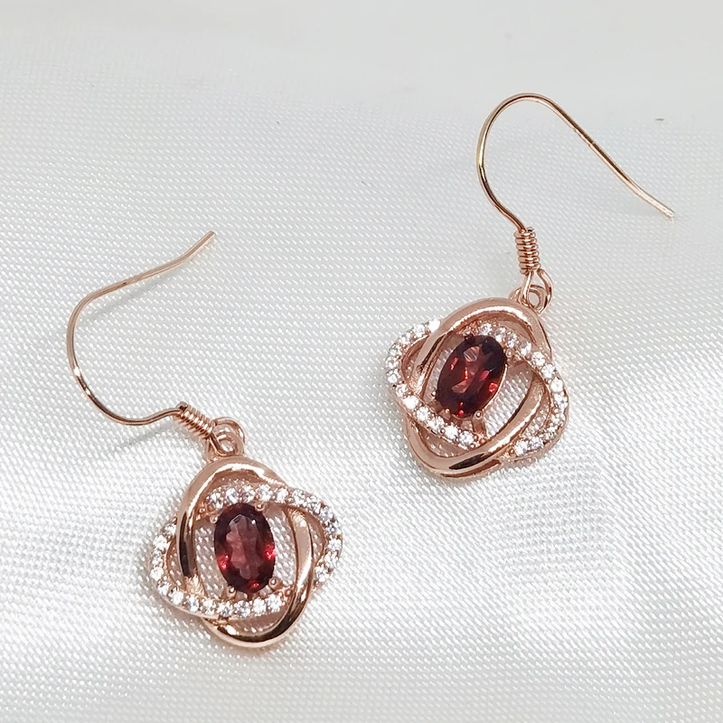 

[MeiBaPJ]Natural Pink Garnet Flower Drop Earrings Real 925 Silver Drop Earrings Fine Charm Jewelry for Women