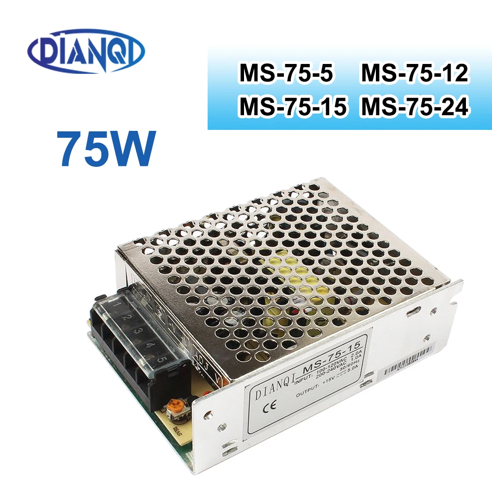 MS-75-5 MS-75-12 MS-75-24 MS-75-15 75w 5v 12v 15v 24v switching power suply unit mini size din led power supply ac dc converter