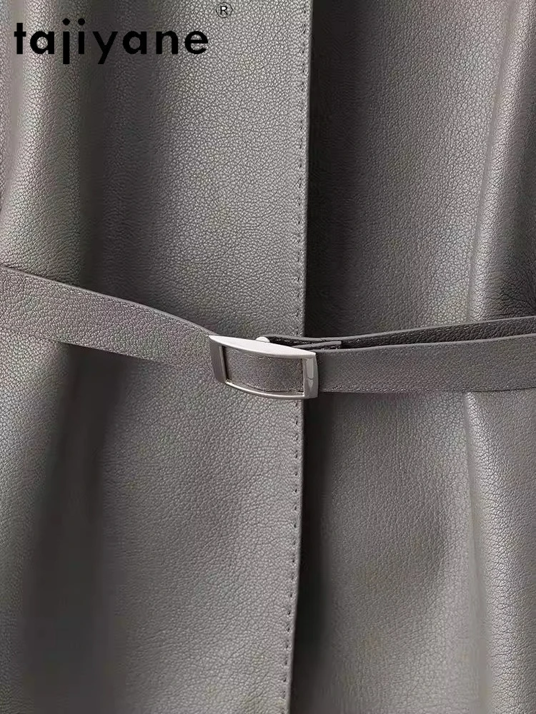 TAJIYANE vestes en peau de chèvre véritable Simple col rond manteau ceinturé court veste en cuir véritable femme 2025 vêtements d'automne dубл onderка ж onderdelen mei