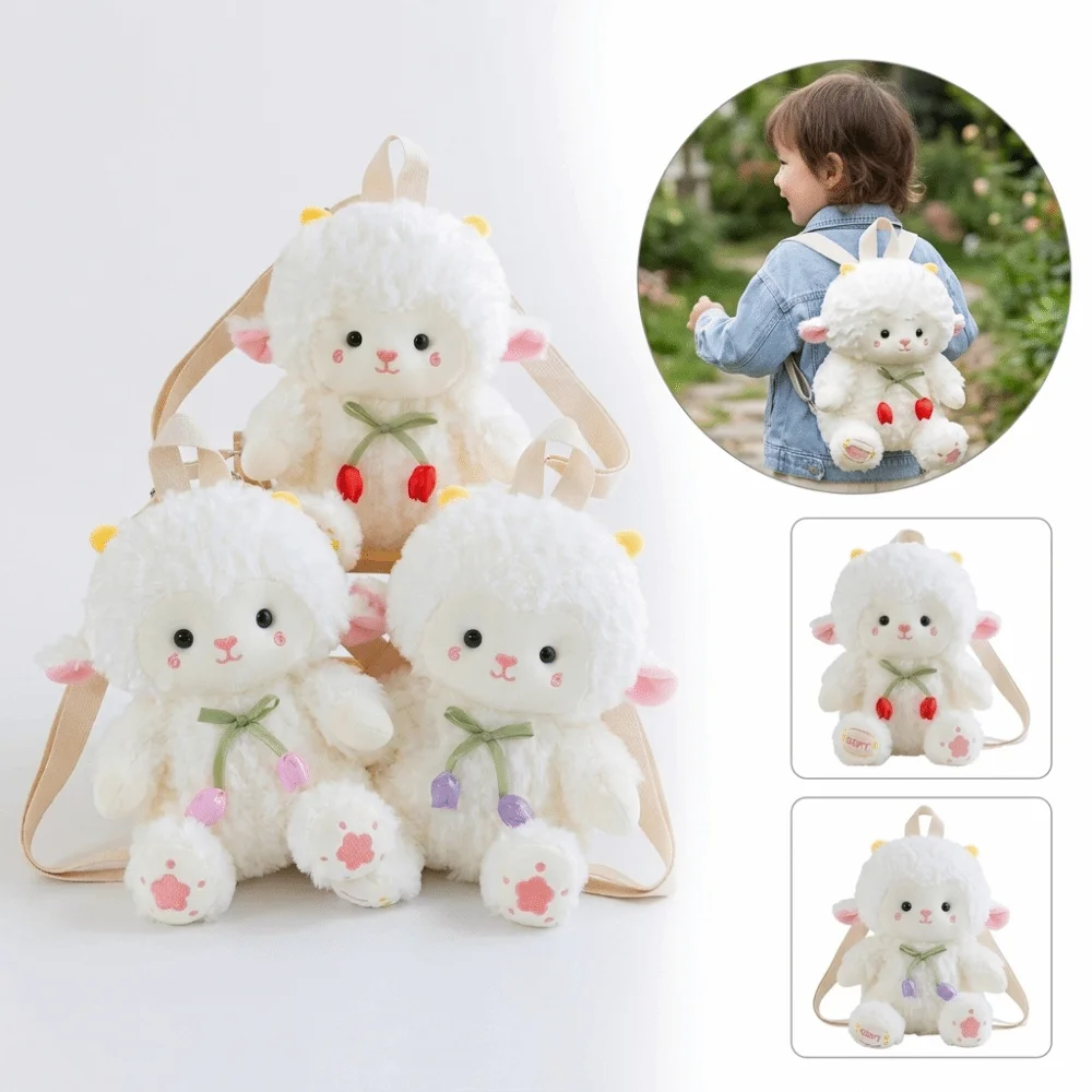 Durable Cute Sheep Backpack Soft Stuffed Shoulder Backpack Trendy Animal Doll Bag Birthday Gift