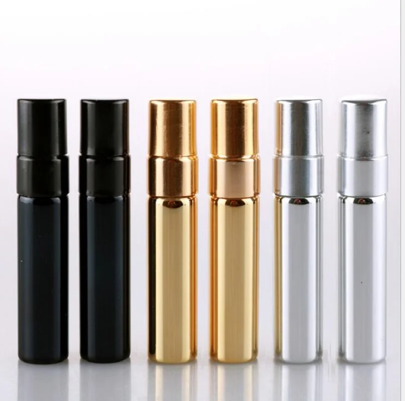 

50 шт., 10 мл, УФ-золотая/серебристая/черная стеклянная бутылка, распылитель тумана, портативный распылитель, стеклянные флаконы для духов, флаконы, многоразовые духи