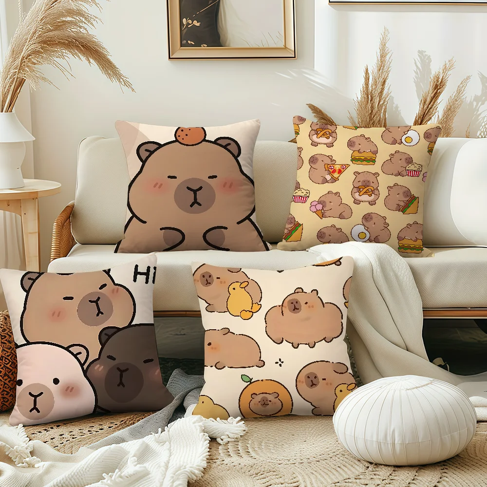 Cute Cartoon Capybara Cushion Cover For Pillow Case Sofa Bedroom Living Room Office Bedside Table Backrest Printing Square