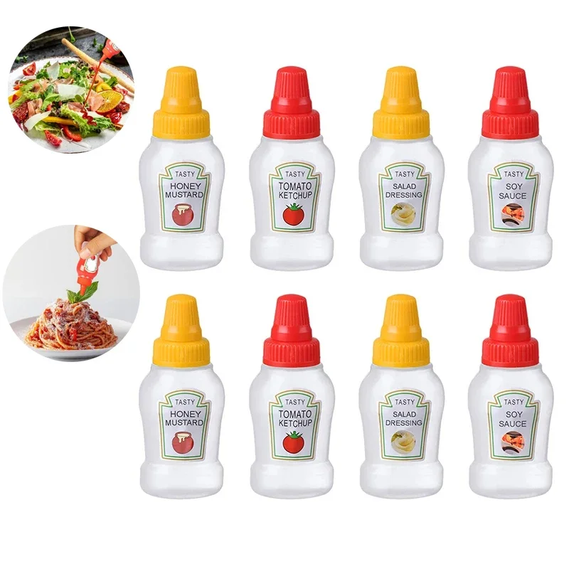 4/8pcs Mini Condiment Squeeze Bottles 25ml Honey/Ketchup/Soy Sauce/Salad Dressing Dispensers Lunchbox Squeezable Containers Jars