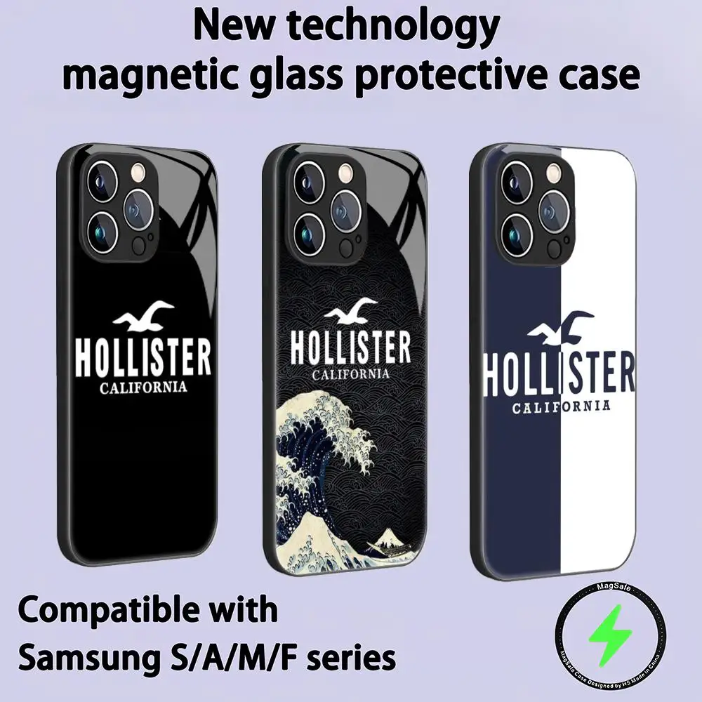 Moda a & f h-Hollister logotipo caso de telefone para iphone 16 15 14 13 12 11 x xr xs 8 plus mini pro max vidro magnético caso
