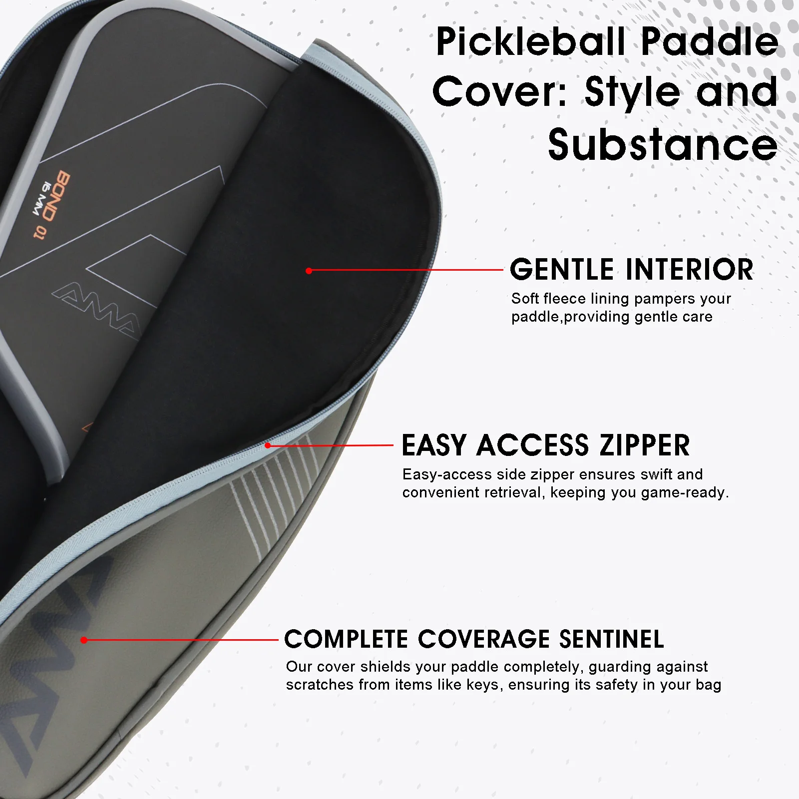 PU Pickleball Paddle Cover,Premium Pickleball Accessories and Pickleball Equipment,with Zipper Closure Durable Pickleball Case